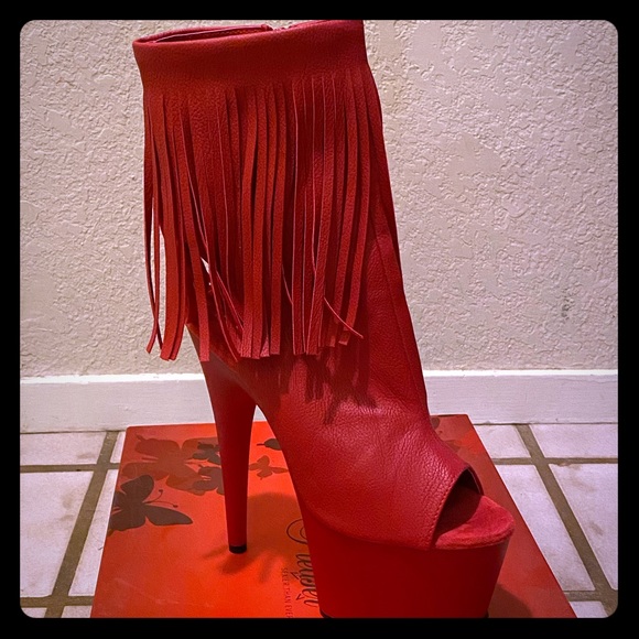 Pleaser Shoes - Pleaser fringed boots. NWT. Size 9 red